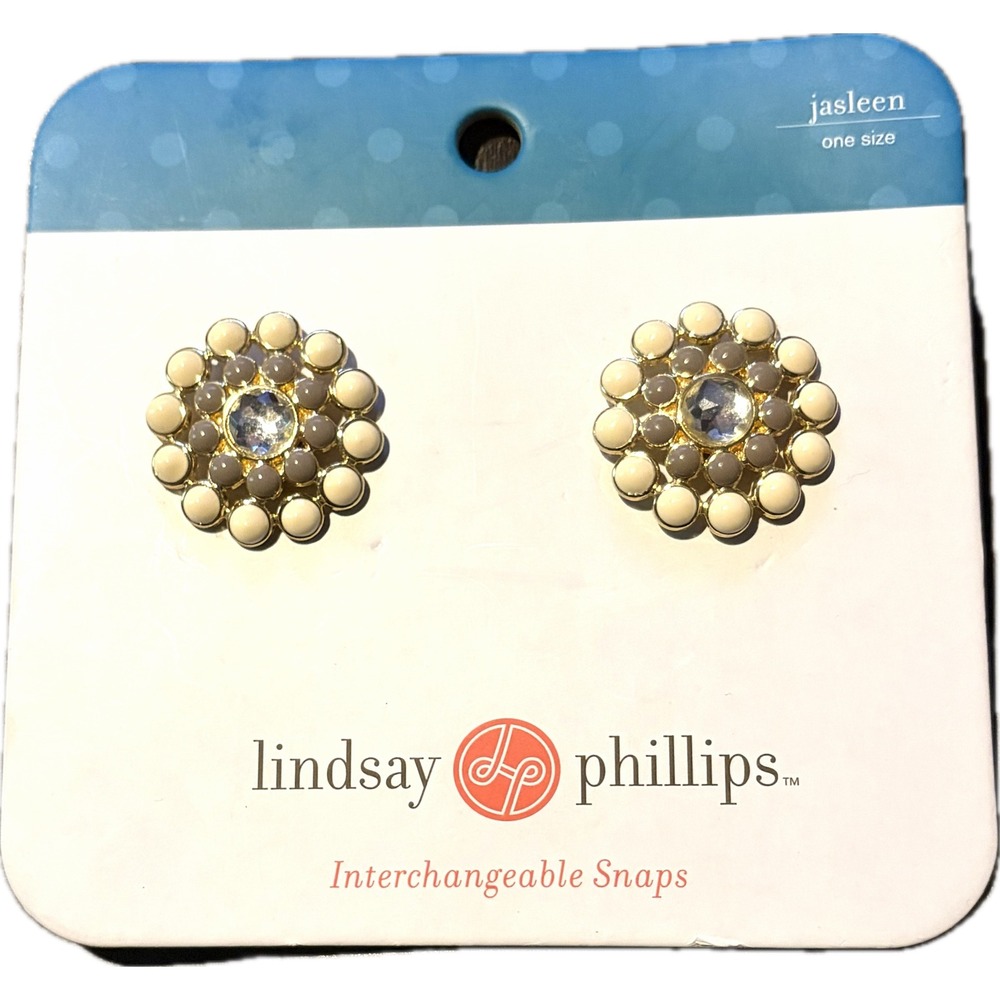 Lindsay Phillips Snap Jewelry Floral Gold Tone Cream Rhinestone Set
